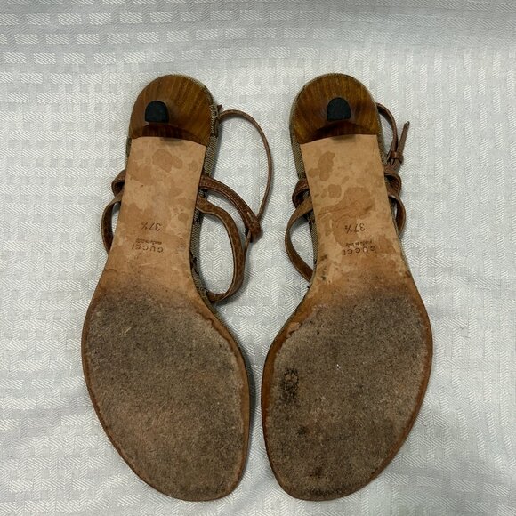 Authentic Gucci Brown Strappy Sandals with GG Monogram, Size 37 1/2 or 7.5 - Picture 3 of 8